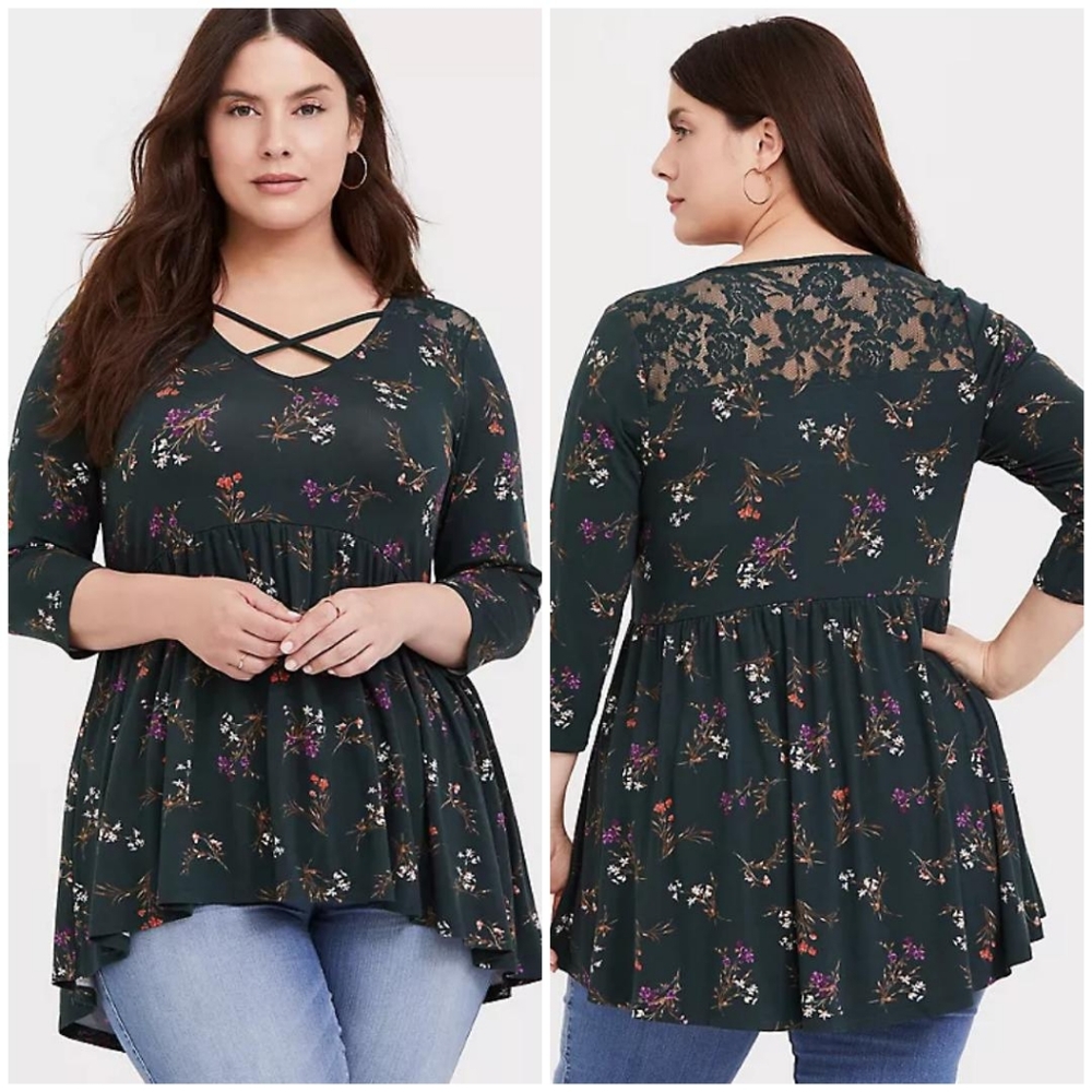 Torrid Super Soft Crisscross Floral Babydoll Tee
